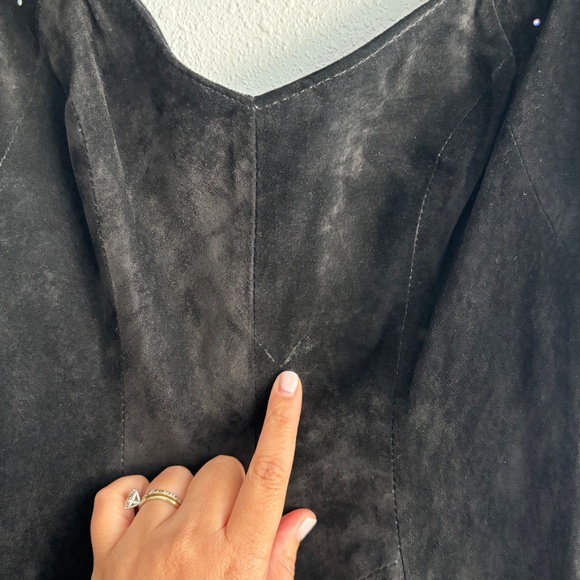 Firenze Santa Barbara Vintage Black Suede Mini Dress with Rhinestones - Picture 3 of 6